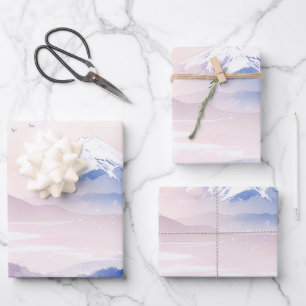 Elegant Mt. Fuji & Cherry Blossoms Japanese Art Wrapping Paper Sheets