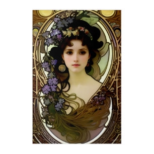 Elegant Mucha Style Portrait of a Beautiful Woman Acrylic Print