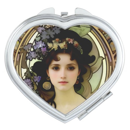 Elegant Mucha Style Portrait of a Beautiful Woman Compact Mirror