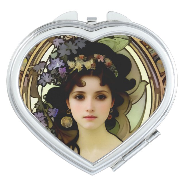 Elegant Mucha Style Portrait of a Beautiful Woman Compact Mirror (Front)