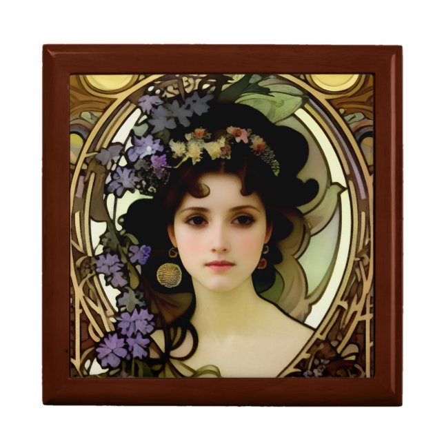 Elegant Mucha Style Portrait of a Beautiful Woman Gift Box (Front)