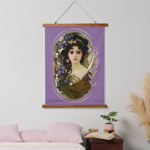 Elegant Mucha Style Portrait of a Beautiful Woman Hanging Tapestry