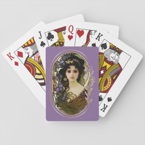 Elegant Mucha Style Portrait of a Beautiful Woman Poker Cards