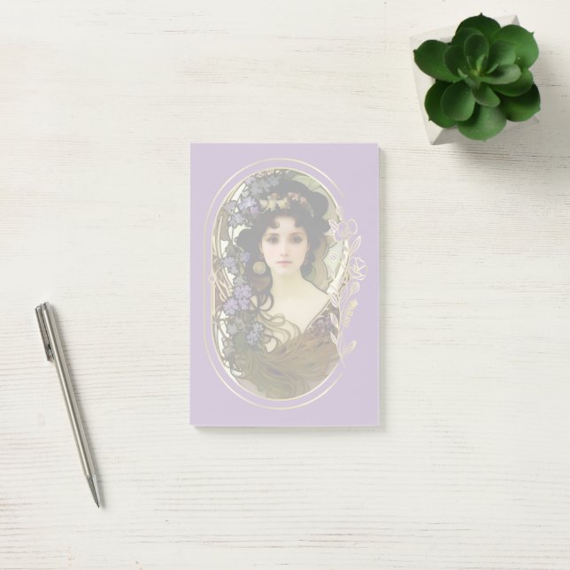 Elegant Mucha Style Portrait of a Beautiful Woman Post-it Notes (Office)