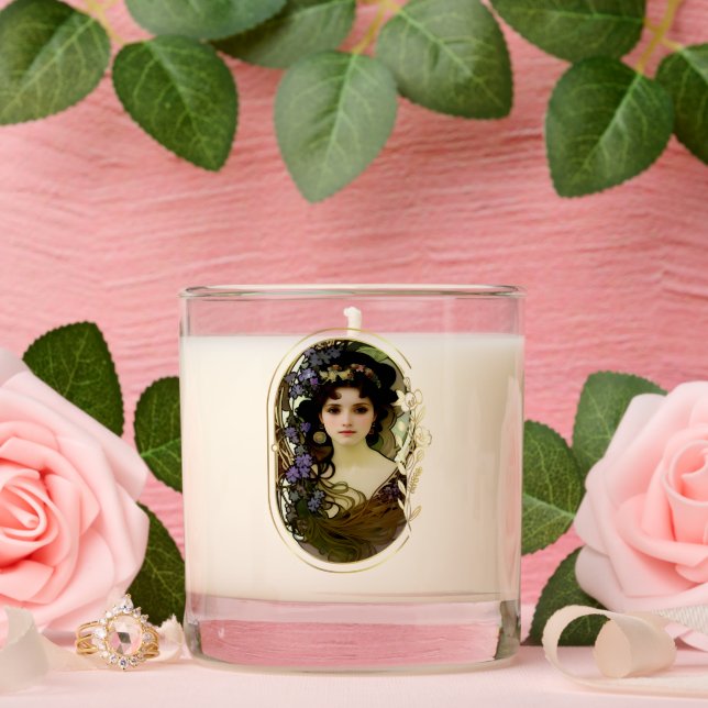 Elegant Mucha Style Portrait of a Beautiful Woman Scented Candle (Wedding)