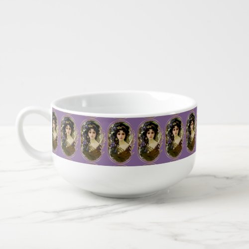 Elegant Mucha Style Portrait of a Beautiful Woman Soup Mug