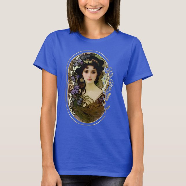 Elegant Mucha Style Portrait of a Beautiful Woman T-Shirt (Front)