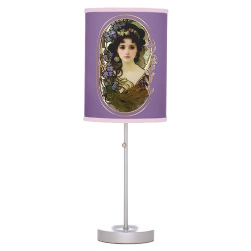Elegant Mucha Style Portrait of a Beautiful Woman Table Lamp
