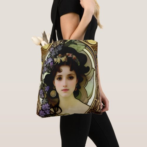 Elegant Mucha Style Portrait of a Beautiful Woman Tote Bag