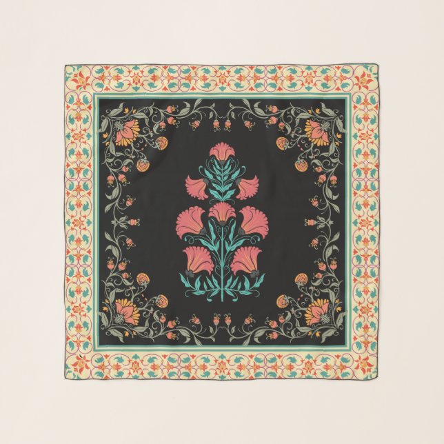 Elegant Mughal Empire Garden Floral Motif Pattern Scarf (Front)