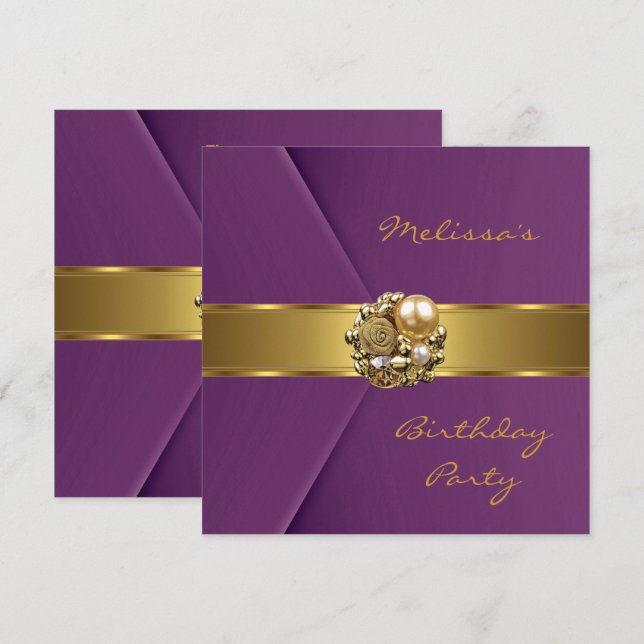  Elegant Mulberry Pink Faux Velvet gold jewel Invitation (Front/Back)