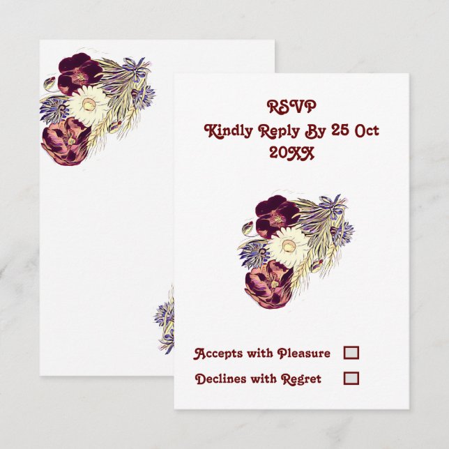 Elegant Mulberry Rustic Floral Wedding RSVP (Front/Back)