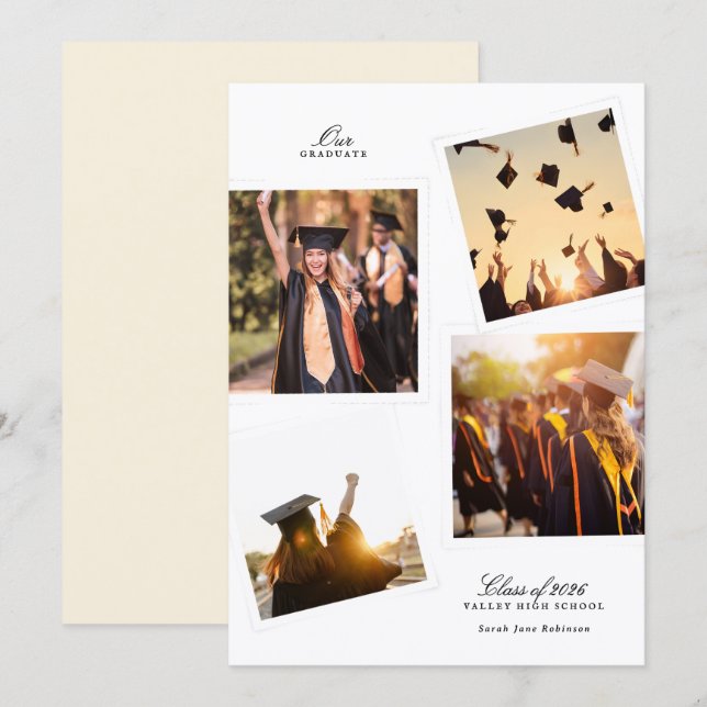 elegant multi 4 photo frame graduation high school announcement (Front/Back)