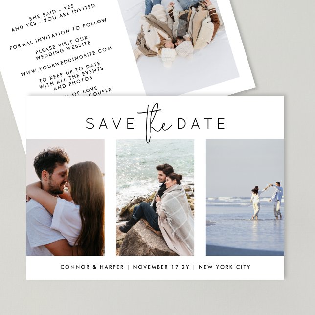 Elegant Multi Black White Script 4 Photo Save The Date (Creator Uploaded)