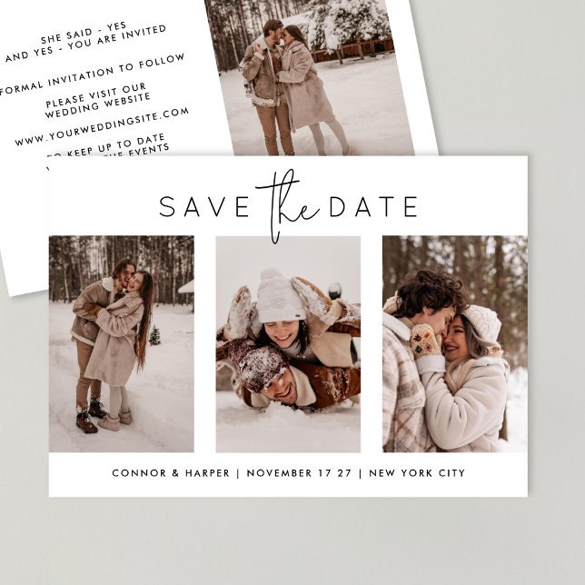 Elegant Multi Black White Text 4 Photo Save The Date (Creator Uploaded)