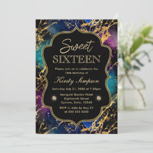 Elegant Multi Color Galaxy Marble Sweet Sixteen Invitation