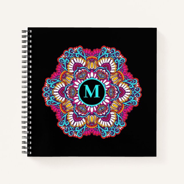 Elegant Multi-Color Mandala Flourish Monogram Notebook (Front)