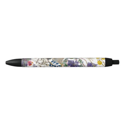 Elegant Multi Color Wildflower Collage Black Ink  Black Ink Pen