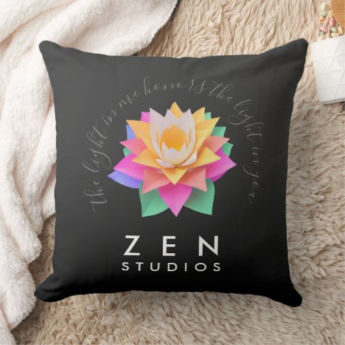 Elegant Multi_Colored Lotus Flower on Black Throw Pillow