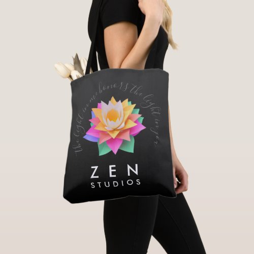 Elegant Multi_Colored Lotus Flower on Black Tote Bag