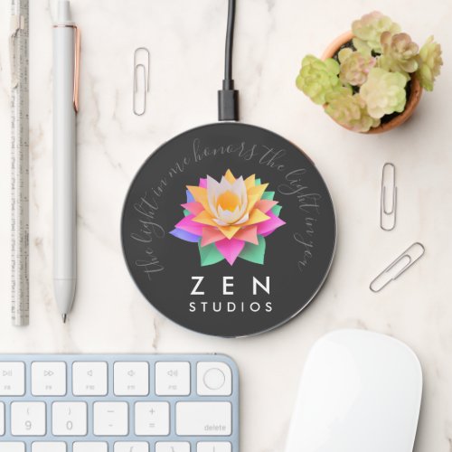 Elegant Multi_Colored Lotus Flower on Black Wireless Charger