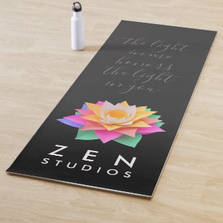 Elegant Multi-Colored Lotus Flower on Black Background Yoga Mat