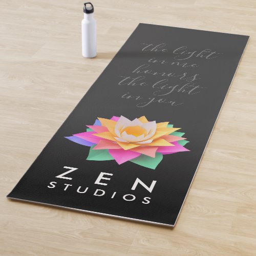Elegant Multi_Colored Lotus Flower on Black Yoga Mat