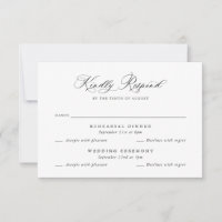 Elegant Multi Event Wedding Rehearsal RSVP Card