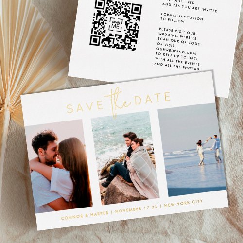 Elegant Multi GOLD White Text Photo Save The Date Foil Invitation