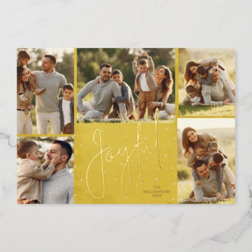 Elegant Multi Photo Joyful Gold Foil Holiday Card