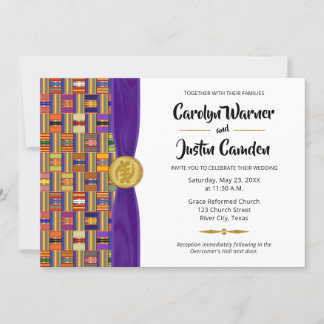 Elegant Multicolor African Kente Cloth K45 Wedding Invitation