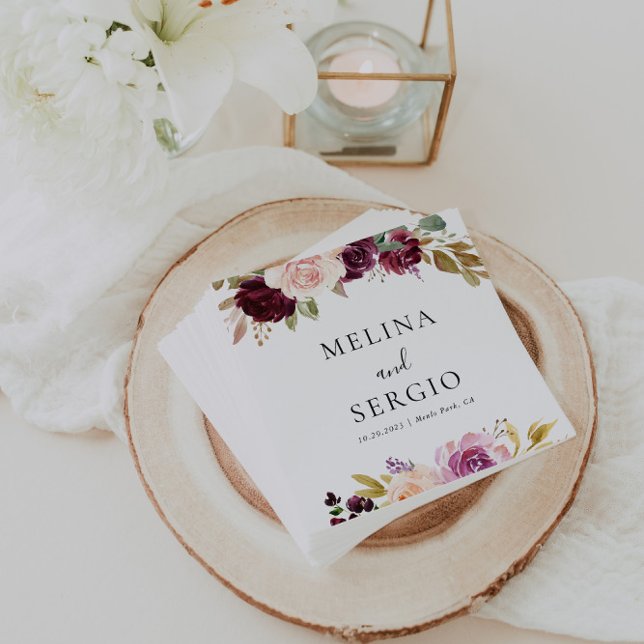 Elegant Multicolor Flowers Calligraphy Wedding Napkins (Creator Uploaded)