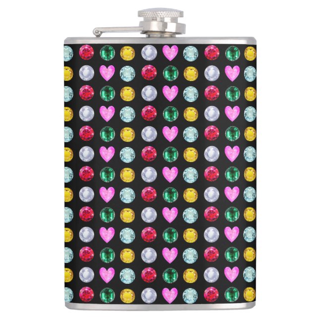 Elegant Multicolor Gemstones on Black Flask (Front)