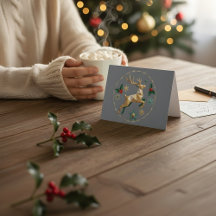 Elegant Multicolor Reindeer Christmas Greeting Car