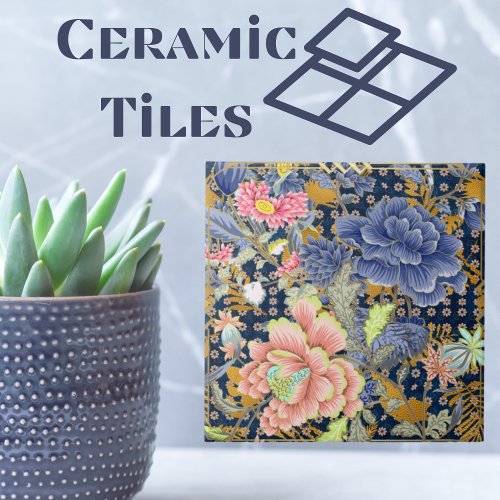 Elegant Multicolored Florals Ceramic Tile