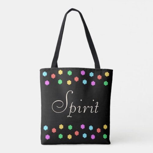 Elegant Multicolored Flowers on Black Tote Bag