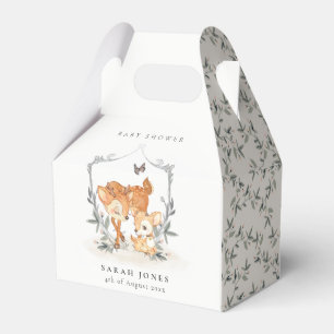 Elegant Mum Deer Fawn Floral Crest Baby Shower Favor Boxes