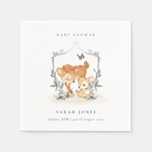 Elegant Mum Deer Fawn Floral Crest Baby Shower Napkins