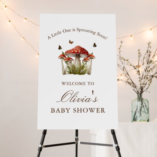 Elegant Mushroom Butterflies Baby Shower Welcome Foam Board