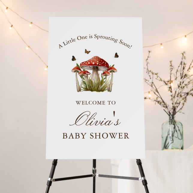 Elegant Mushroom Butterflies Baby Shower Welcome Foam Board (In Situ (Stand))