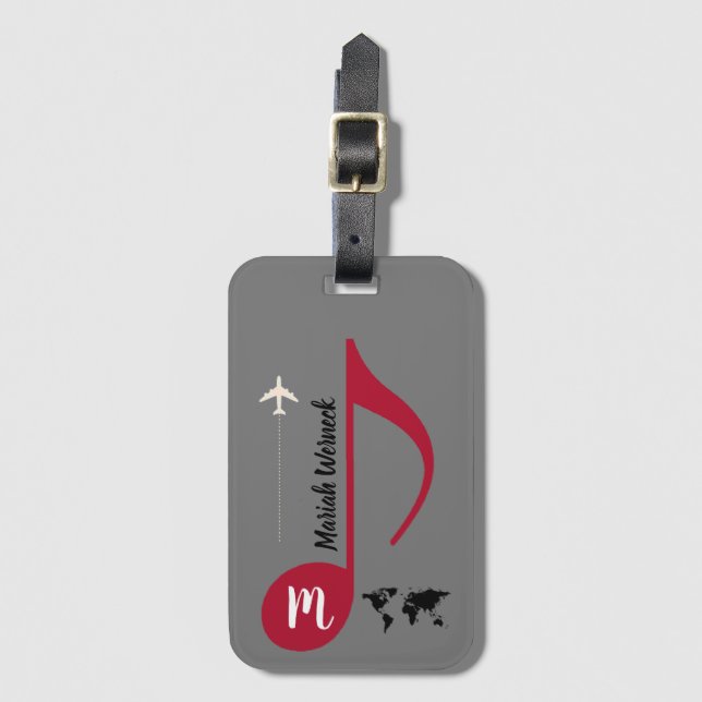 elegant music bag tag with name of musician (Front Vertical)