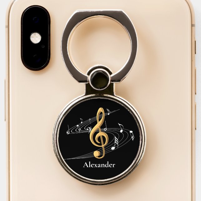 Elegant Music Gold Treble Clef Personalized Phone Ring Stand (Close Up)