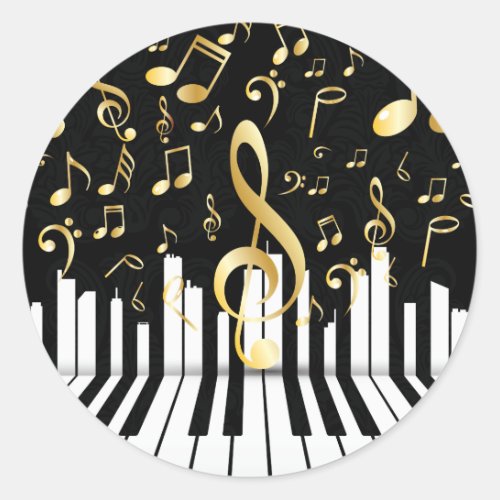 Elegant Music Note Luxury piano keys Classic Round Sticker