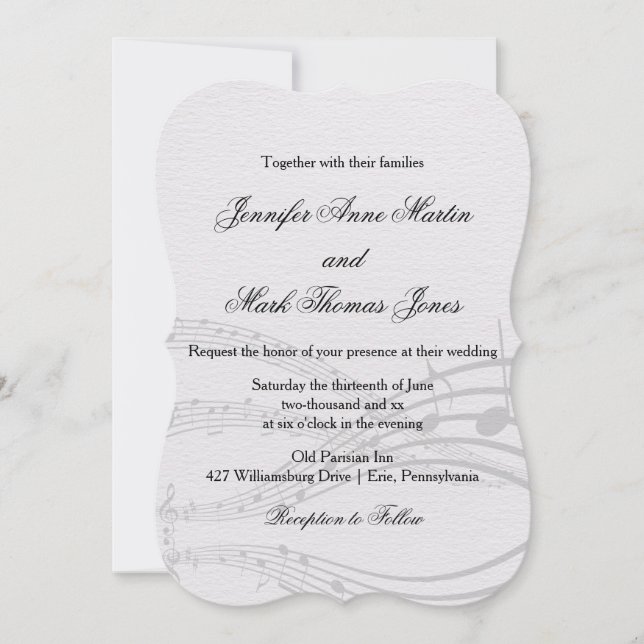 Elegant Music Notes and Staff on Off-White Wedding Invitation (Front)