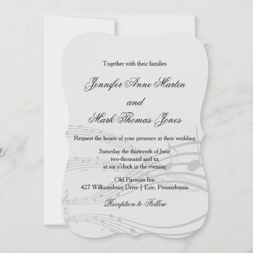 Elegant Music Notes and Staff on Off_White Wedding Invitation