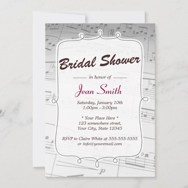 Elegant Music Notes Bridal Shower Invitation (Front)