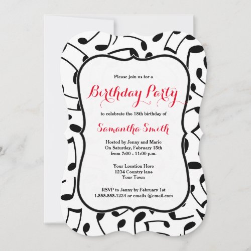 Elegant Music Notes Themed Birthday Party Invite