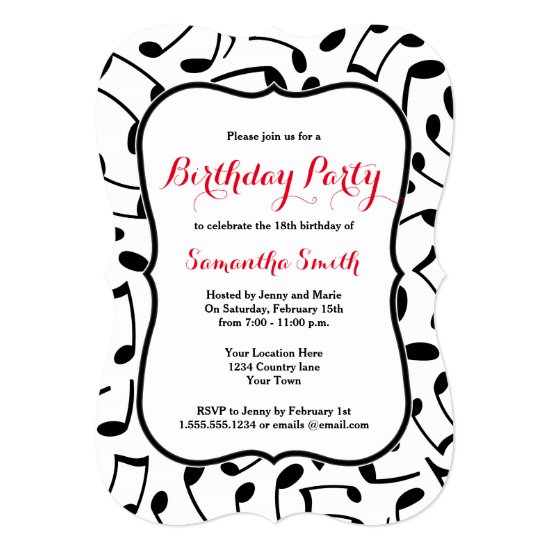 Elegant Music Notes Themed Birthday Party Invite