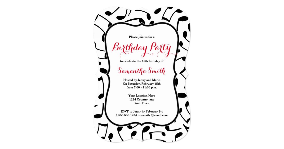Elegant Music Notes Themed Birthday Party Invite