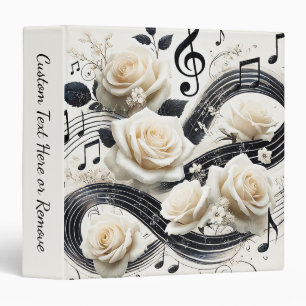 Elegant Music Notes White Roses Personalized 3 Ring Binder